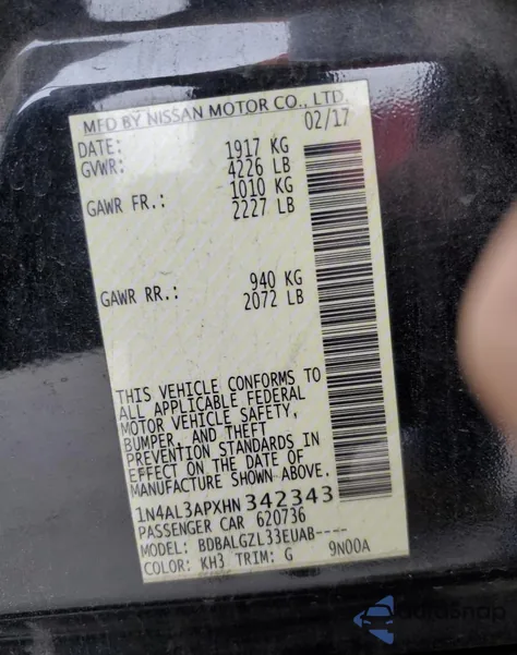 2017 Nissan Altima 2.5 from USA, damaged, VIN 1N4AL3APXHN342343